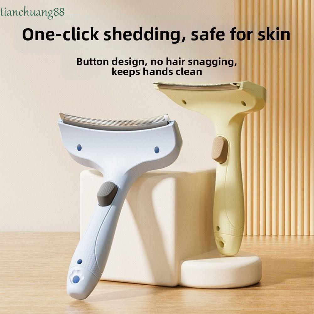 TIANCHUANG Pet Hair Removal Comb, V-tooth Design Curved Design Dog Undercoat Remover, One-Click Self Cleaning Comfortable Grip Ergonomic Handle Pet Grooming Tool Short Hair Dogs