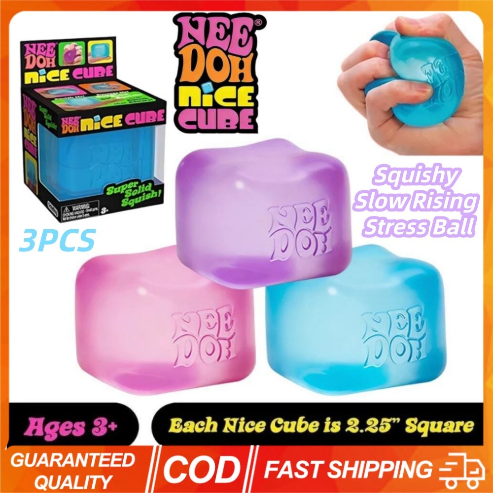 3PCS Schylling NeeDoh Nice Cube Squishy Slow Rising Stress Ball Fidget Toy Stress Relief Anxiety Sensory Toy for Kids and Adults