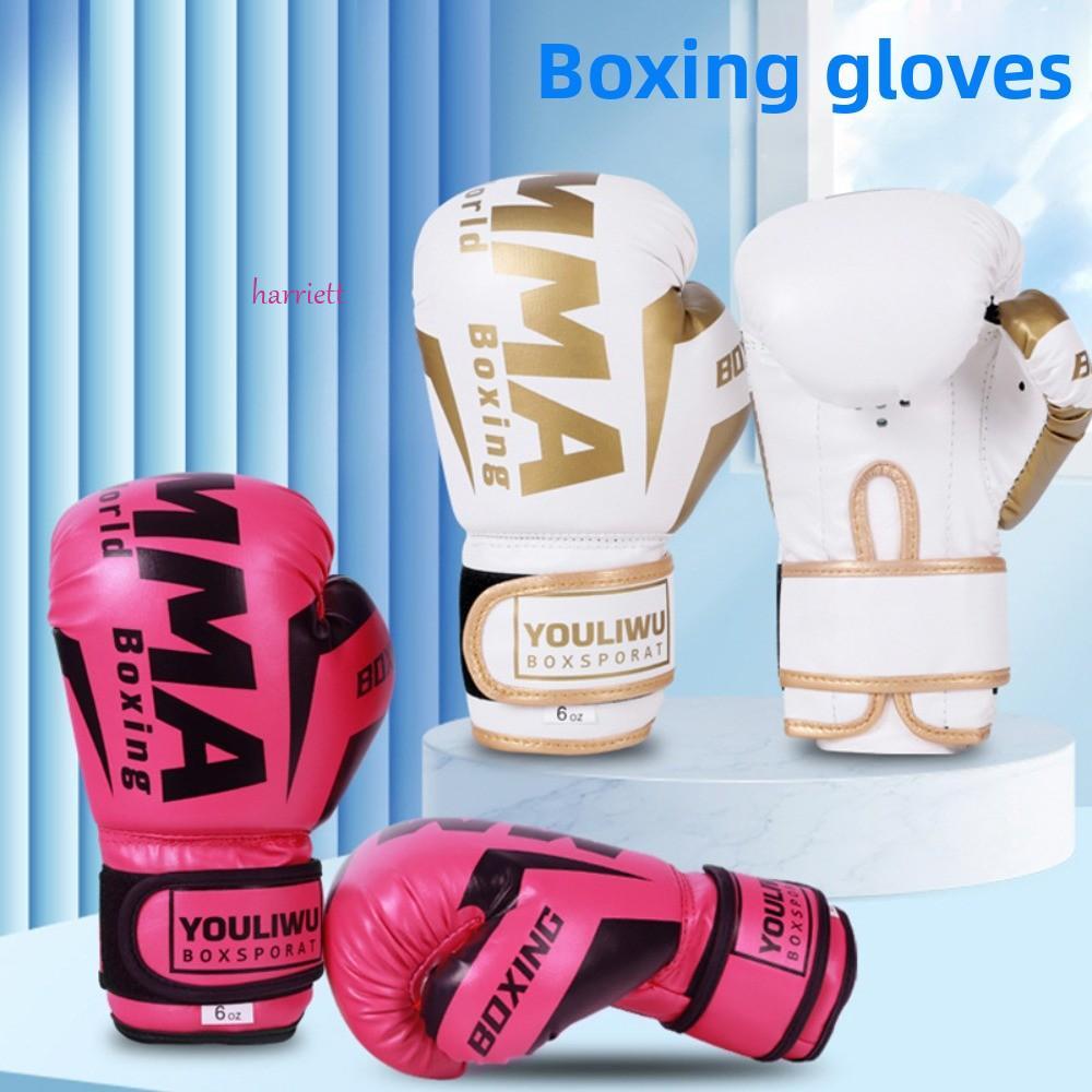 HARRIETT Boxing Gloves, PU Leather Breathable Kickboxing Gloves, Protection Sponge Padding Protective Thick Punching Training Gloves Adult and Children