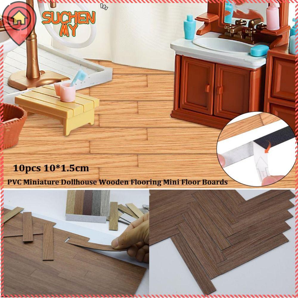 SUCHENMY 10pcs Miniature Dollhouse Floor Boards, Mini 10*1.5cm Wooden Flooring,  Multicolors PVC Dollhouse Floor Tiles Fit 1:12 Dollhouse