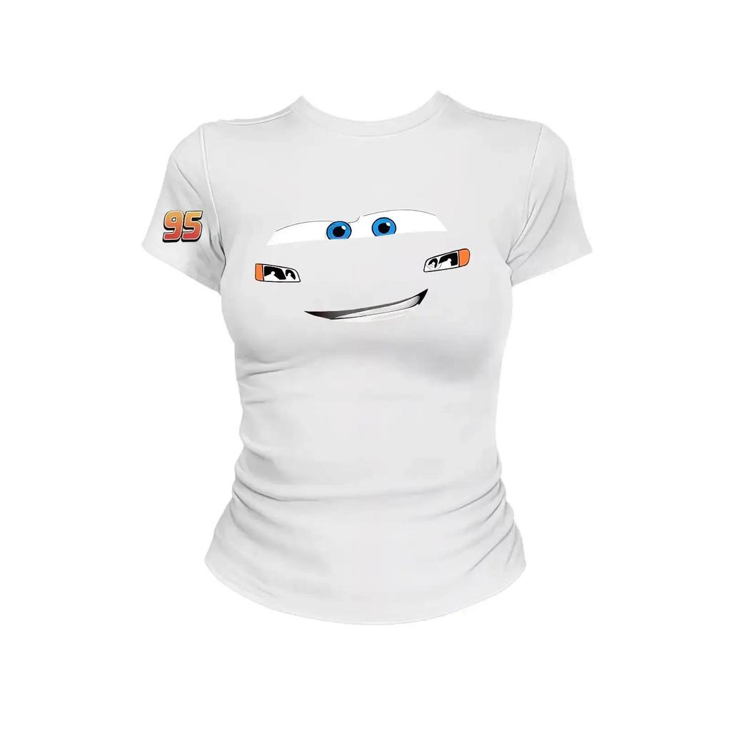 Women's Casual T-Shirt Cute Top Cute American Smiley Face Print Slim Fit Round Neck Short Sleeves Cotton 1 Modern Design ​​Me