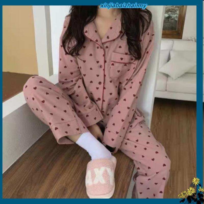 McJoden - JESSICA Long Sleeve Pajamas Sleepwear Set Baju Tidur Wanita Pyjamas Perempuan