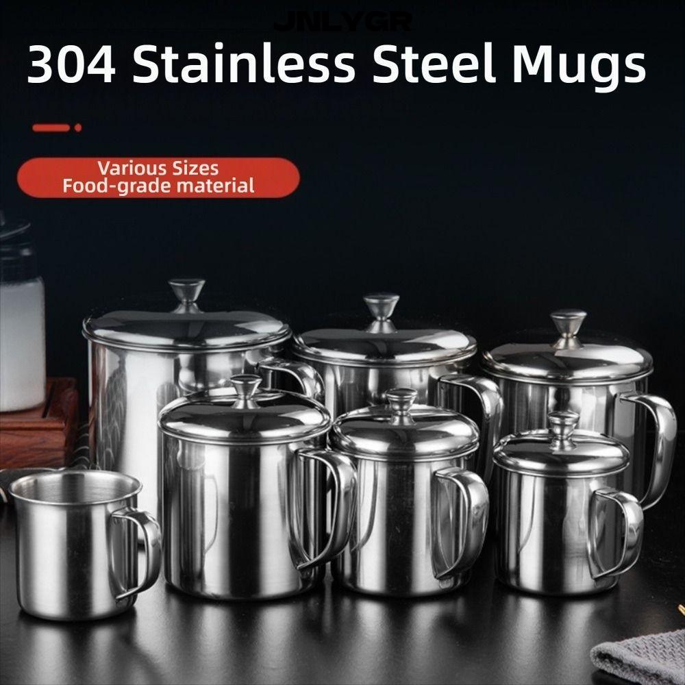 JNLYGR Stainless Steel Cup, 304 Stainless Steel Handle Design Coffee Cup,  200-1600ML With Lid Metal Coffee Mug Portable Use