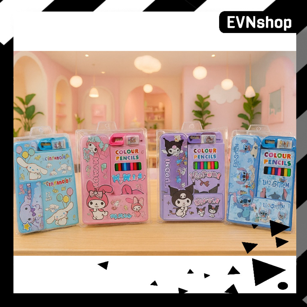 9927 Cute Character Colored Pencils (12 Colors) – Cinnamoroll, My Melody, Kuromi, Lilo & Stitch 9927