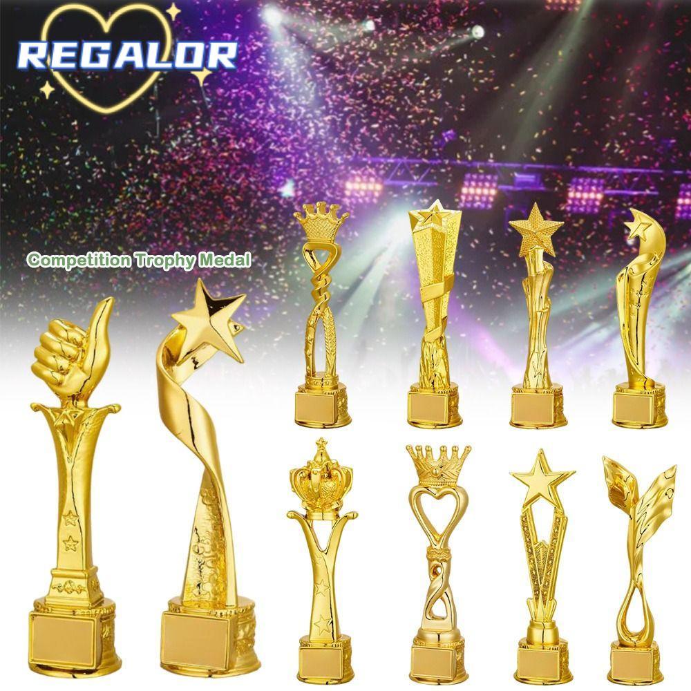 REGALORSP Pentagram Trophy, Crown Pentagram Universal Competition Trophy Medal, Gold Color Golden Color Multi Size Medals School Rewarding Supply