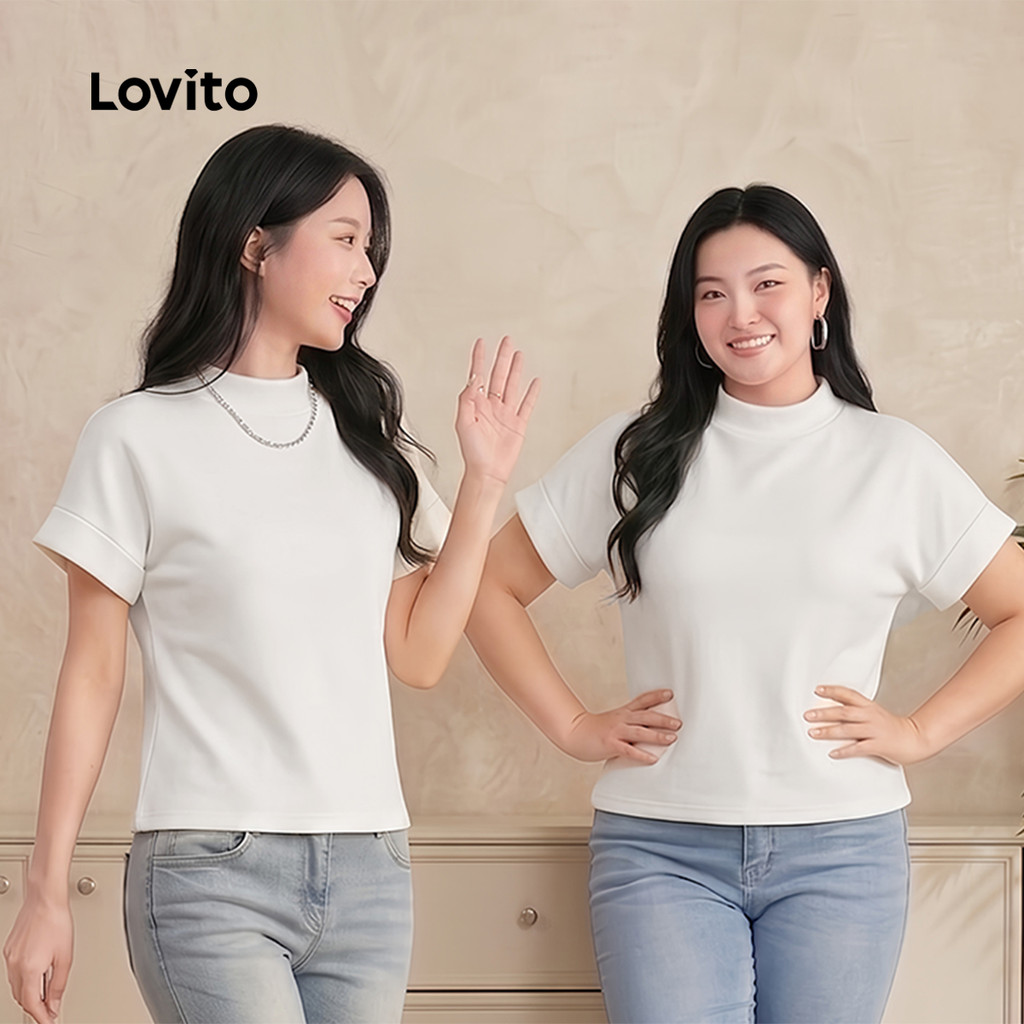 (Trendy) Lovito Casual T-Shirt Summer Contrast Binding T-Shirt for Women LNE40575 (Multi-color) T-Hate Taamaa o Lovito Raumati Herea He rereke rereke mo nga Wahine LNE40575 (Tae-maha)