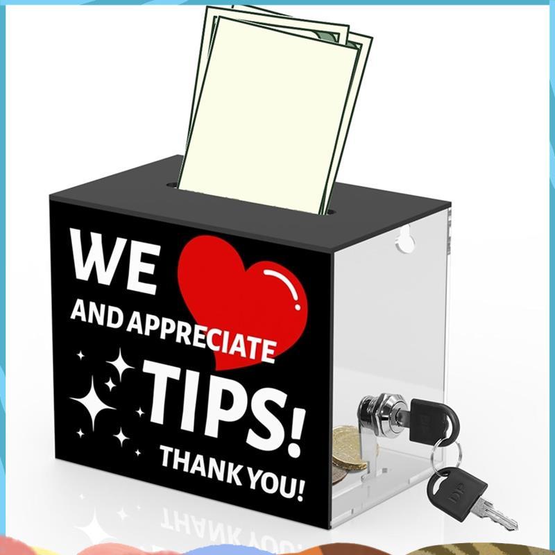 Acrylic Tip Jar for Bartenders- Suggestion Box with Slot, Lock, Money Jar, and Donation Box