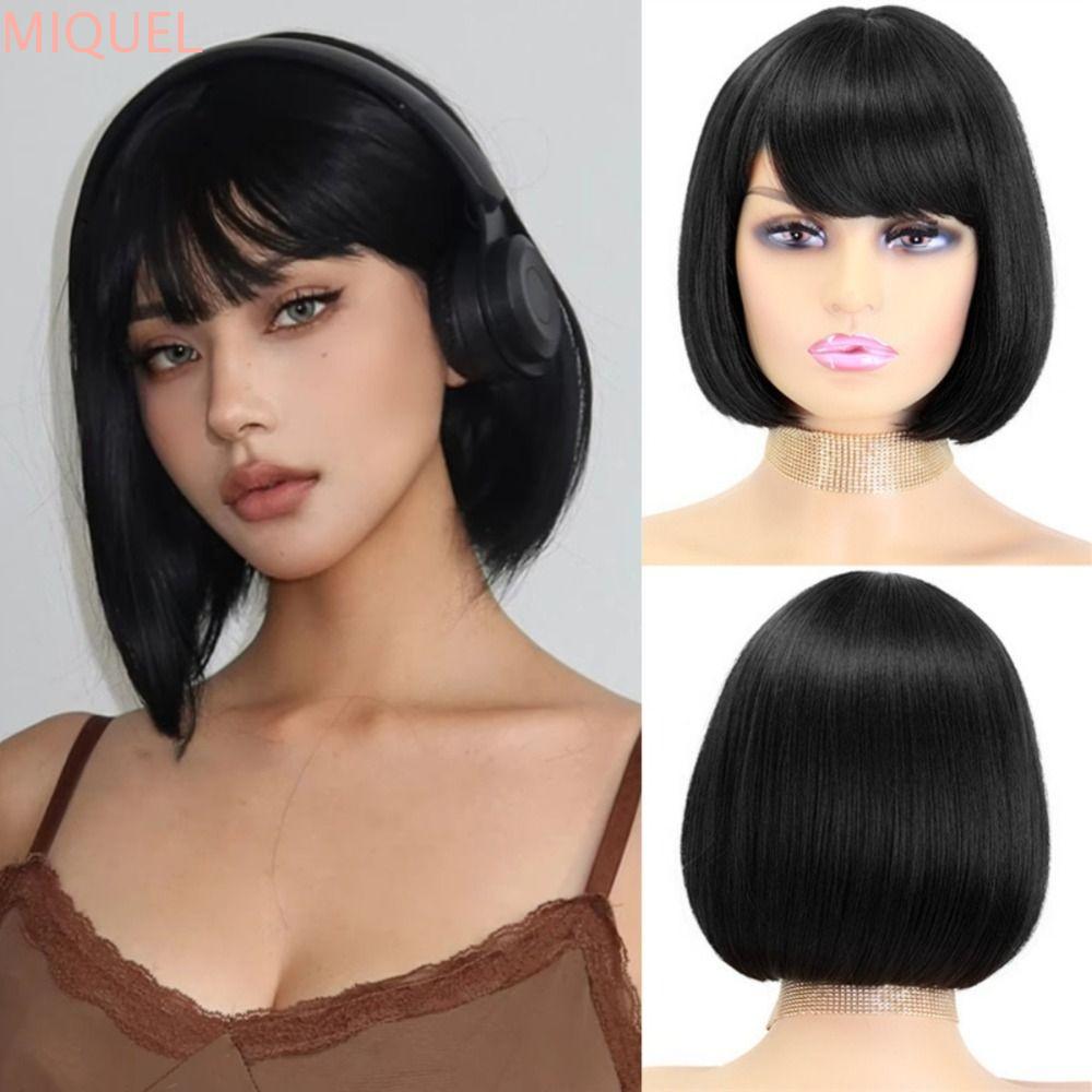 MIQUEL Women Layered Wig, Harajuku Cosplay Bob Straight Hair Wigs, Cute Breathable Heat Resistant Synthetic Pink Black Orange Short Wigs Role-playing
