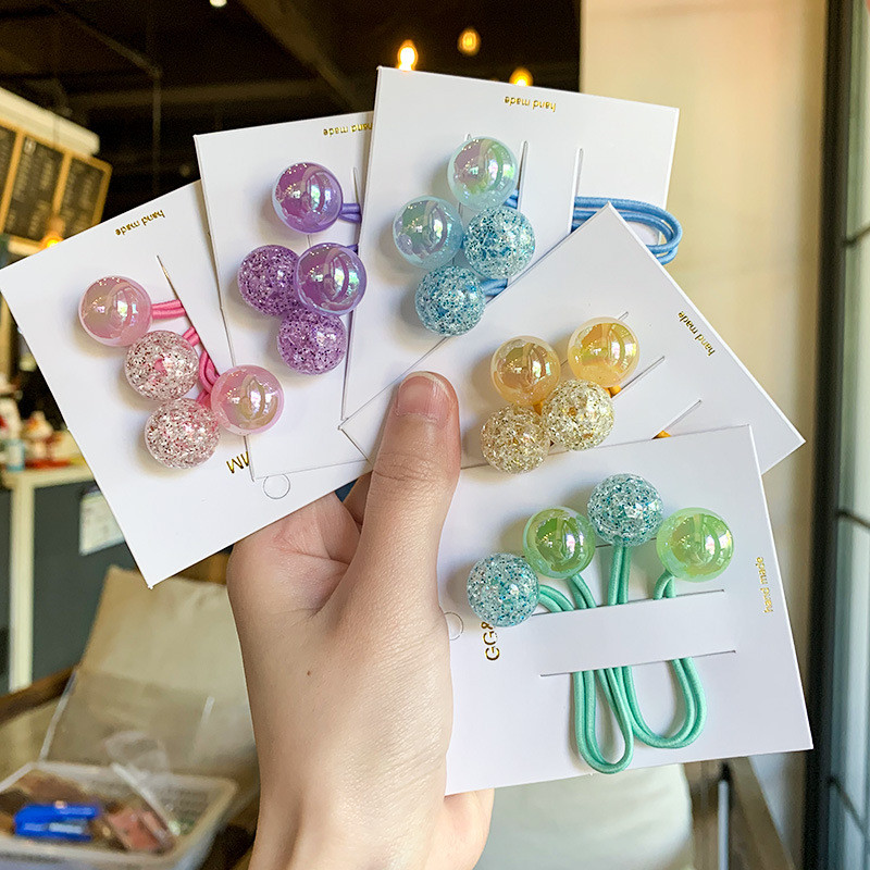 Colorful Phantom Bead Ball Long Hair Rope Girls Accessories Baby Head Rope Tying Hair Headdress Does Not Hurt Hair Big Kids Rubber Band