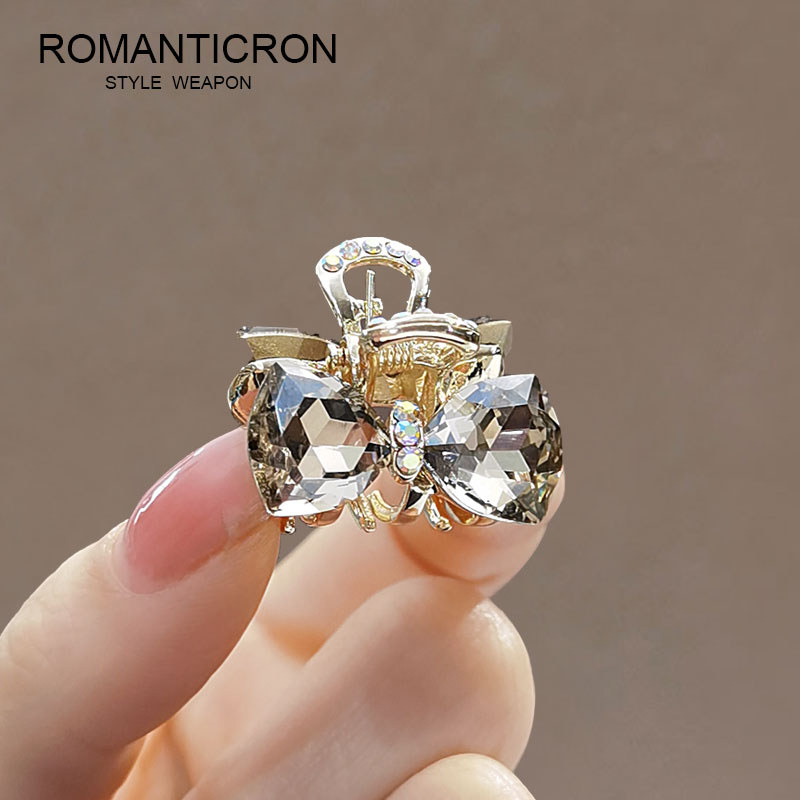 Bow Grab Clip Hair Accessories Small Princess Head Korean Elegant Temperament Exquisite Hair Clip Crystal Bangs Hair Clip