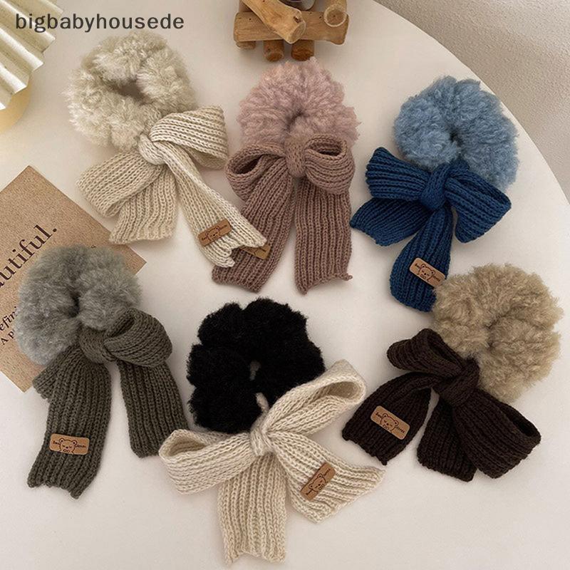 BB New Scrunchie Women Warm Hair Scrunchies Winter Knit Hair Ties Bow Hair Bands Plush Elastic Band Hair Accessories MY