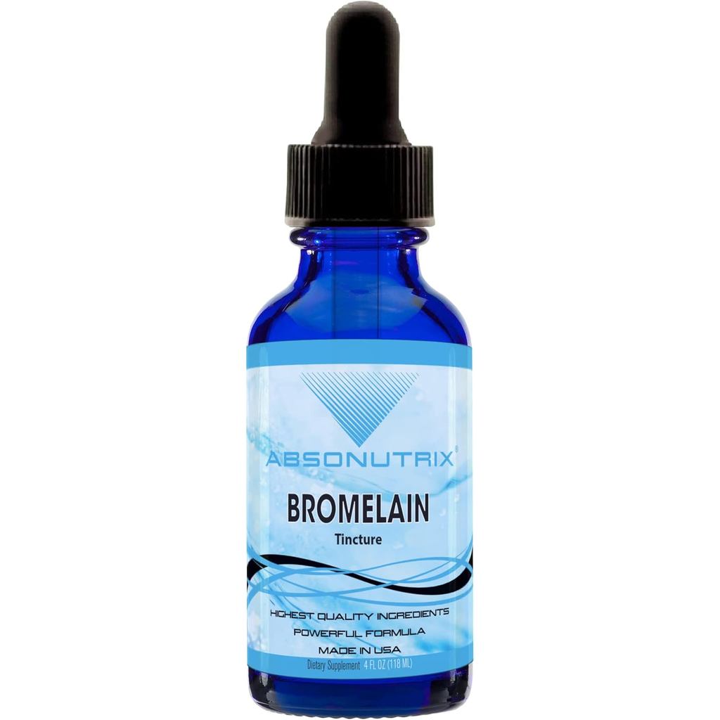Absonutrix Bromelain 590 mg, Easy-to-Consume Liquid Drops, 4 Oz Bottle, Pineapple Extract for Tissue port, Quick Absorption, Gluten-Free, Third-Party Tested, GMP-Certified, Non-GMO