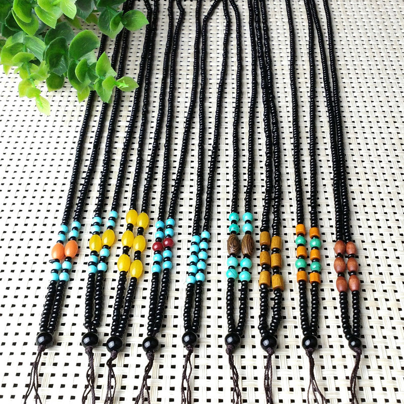 Chain Necklace Rope High-end imitation turquoise bead lanyard hand-woven sweater chain pendant rope