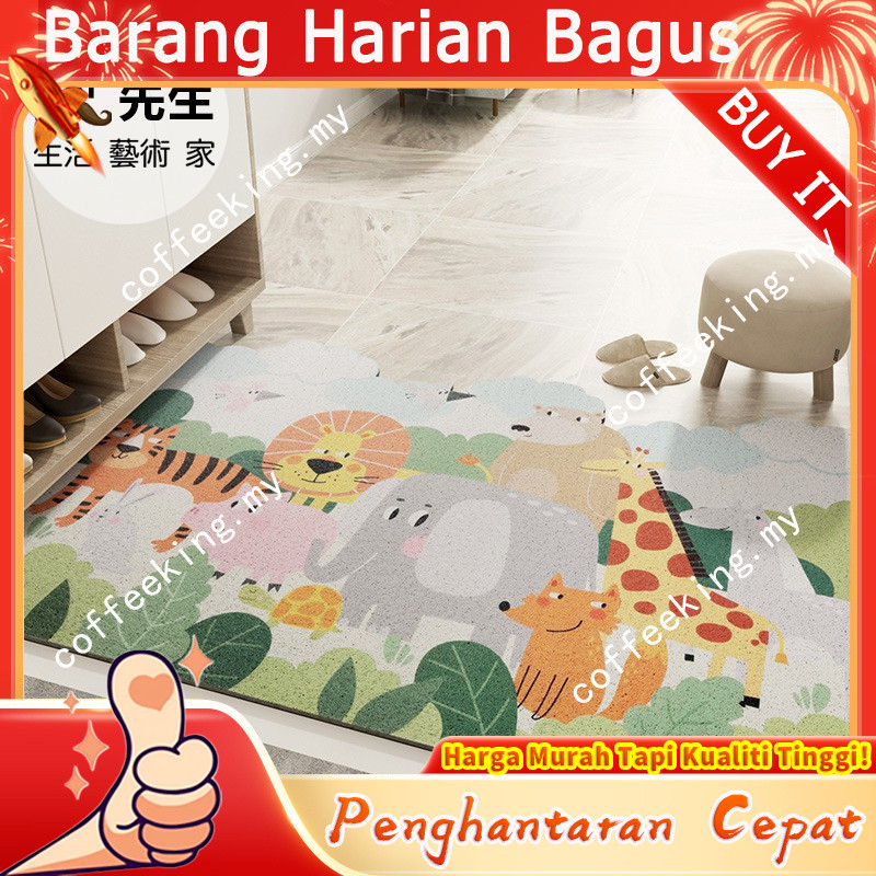 Saiz boleh disesuaikan『Tikar Pintu PVC Berpola Dunia Haiwan』Tikar pintu masuk PVC berelastik tinggi dengan corak kartun, karpet rumah, tikar tahan kotoran, tikar pintu masuk anti-gelincir, tidak tersangkut di celah pintu NZTV
