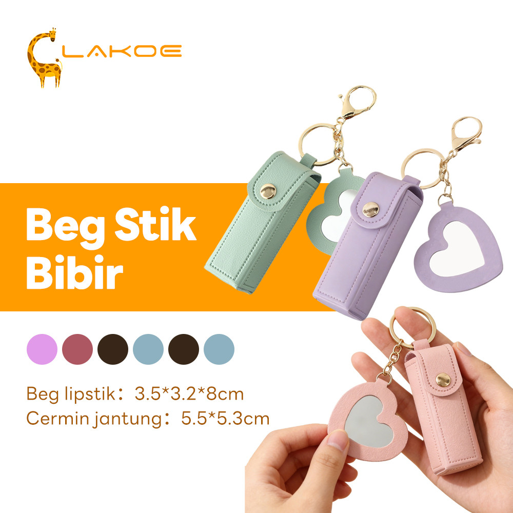 Lakoe Lipstick Bag Keychain with Mirror Lipstick Storage Pendant Mini Portable Anti-Lost Heart Shaped Travel