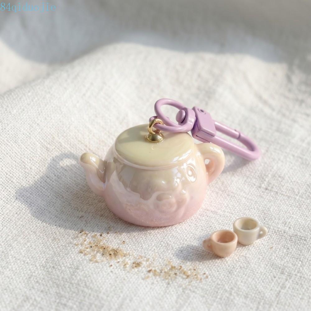 QIDUOJIE Pendant Accessories, Cute Gradient Plated Color Teapot Key Chain, Decorative Creative Ornaments 3D Small Teapot Gifts