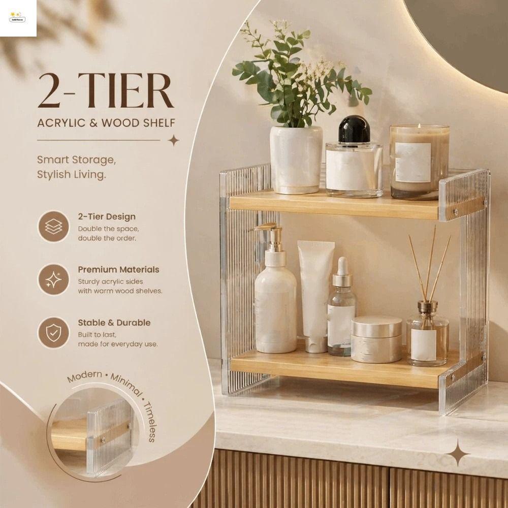 HOBBYHAVEN Counter Storage Shelf, Stable Structure Multi-layer Design Bathroom Storage Shelf, Durable Material Layered Design Large Storage Space Makeup Skincare Rack