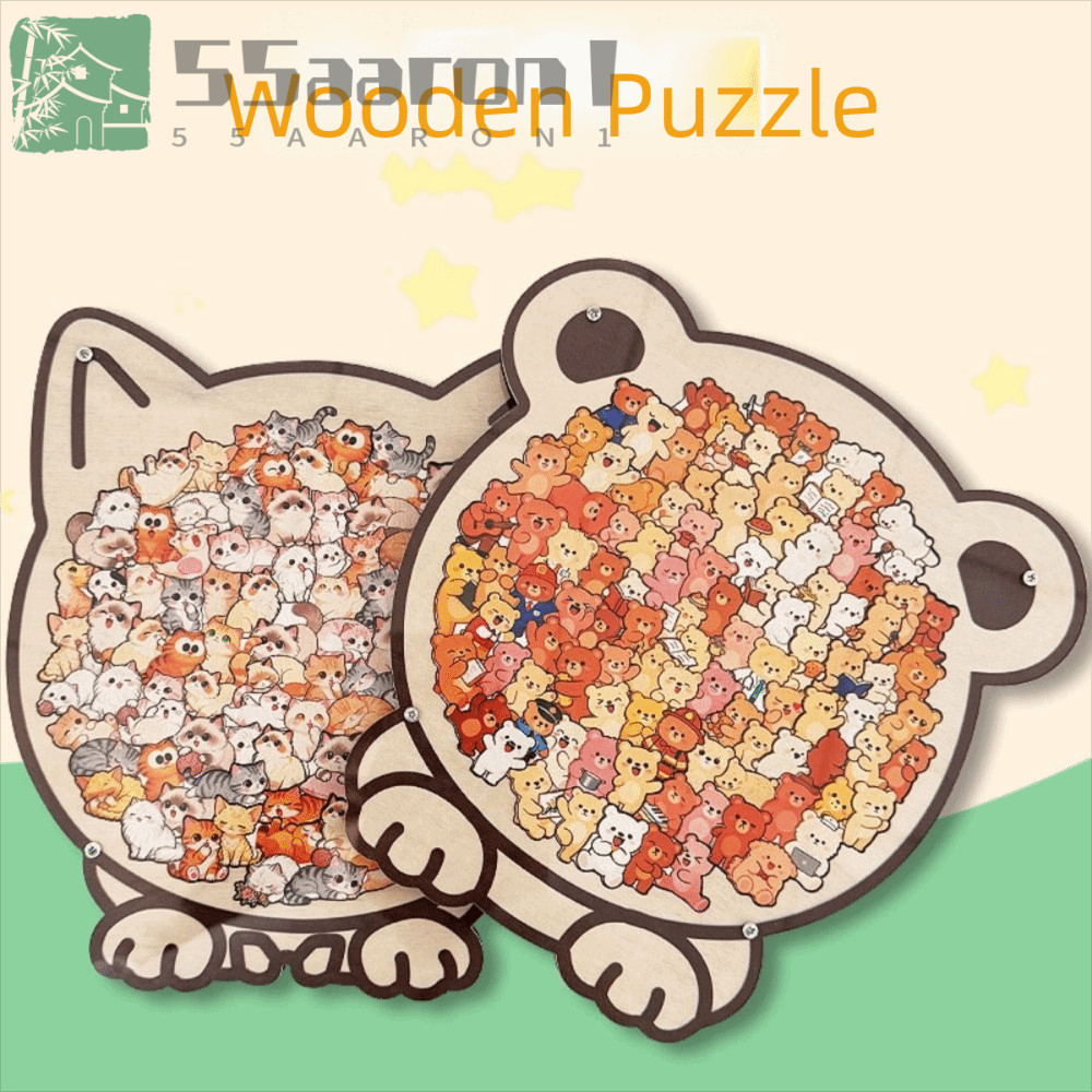 Aaron1 Cat Wooden Puzzle, Dog Brain Burning Cat-shaped Jigsaw, Creative Colored Animal…