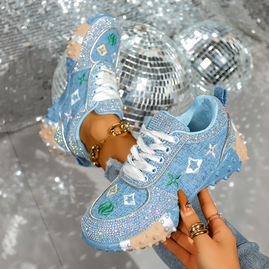 Letter Shoes Women Rhinestone Fashion Sneakers Durian Sole Platform Sole Cloth Shoes Women SAIX