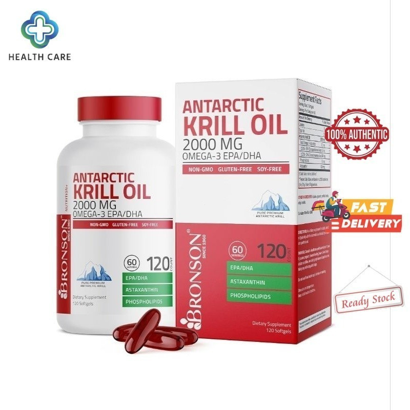 Bronson Antarctic Krill Oil 2000 mg with Omega-3s EPA, DHA, Astaxanthin and Phospholipids 120 Softgels (60 Servings)