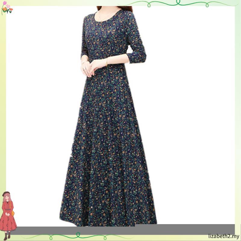 Oversize 6XL Summer Fashion Women's Maxi Floral Dress Long Sleeve O Neck Shirt Dress Causal Girl Loose Long A-Line Shirt Dress #8188