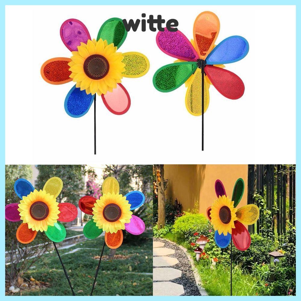 WITTE Sunflower Windmill, Plastic Beautiful Wind Spinner, Fashion Sequin Flower Handheld Windmill Garden Yard Outdoor Tent Balcony Decor