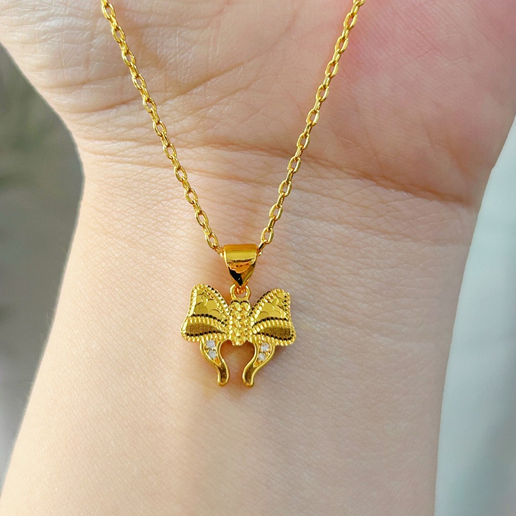 916 goold Crushed Ice Ice Running Princess Bow Pendant /Loket Reben Emas 916 Ribbon Bow