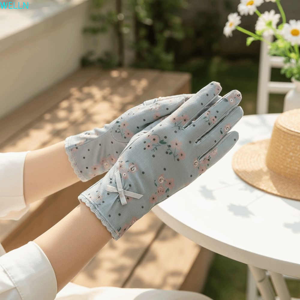 WELLN 1 Pair Sunscreen Gloves, Breathable Quick Dry Lace Mesh Gloves, Simple Sun Protection Thin Silicone Anti Slip Summer Driving Mittens Riding