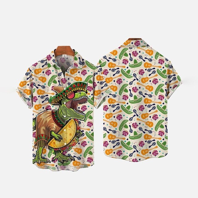 Cartoon Anime Pattern Summer Leisure Style Hawaiian Vacation 3D Printed Men's Short Sleeve Shirt Summer Fashion Men's Button Top