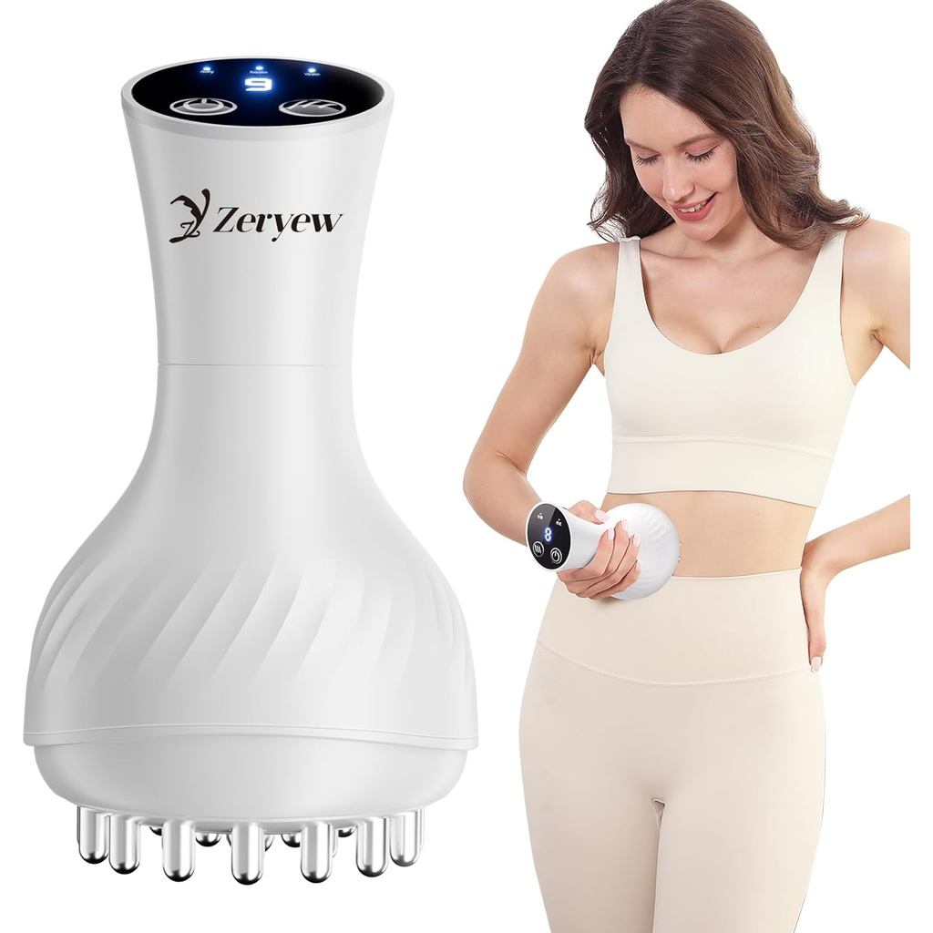 ZY ZERYEW 3-in-1 Handheld Lymphatic Drainage Massager with Red Light, Heat & Vibration - Cordless Anti Cellulite Massage Tool for Body Relaxation, 3 Modes & 9 Speeds for Belly, Leg