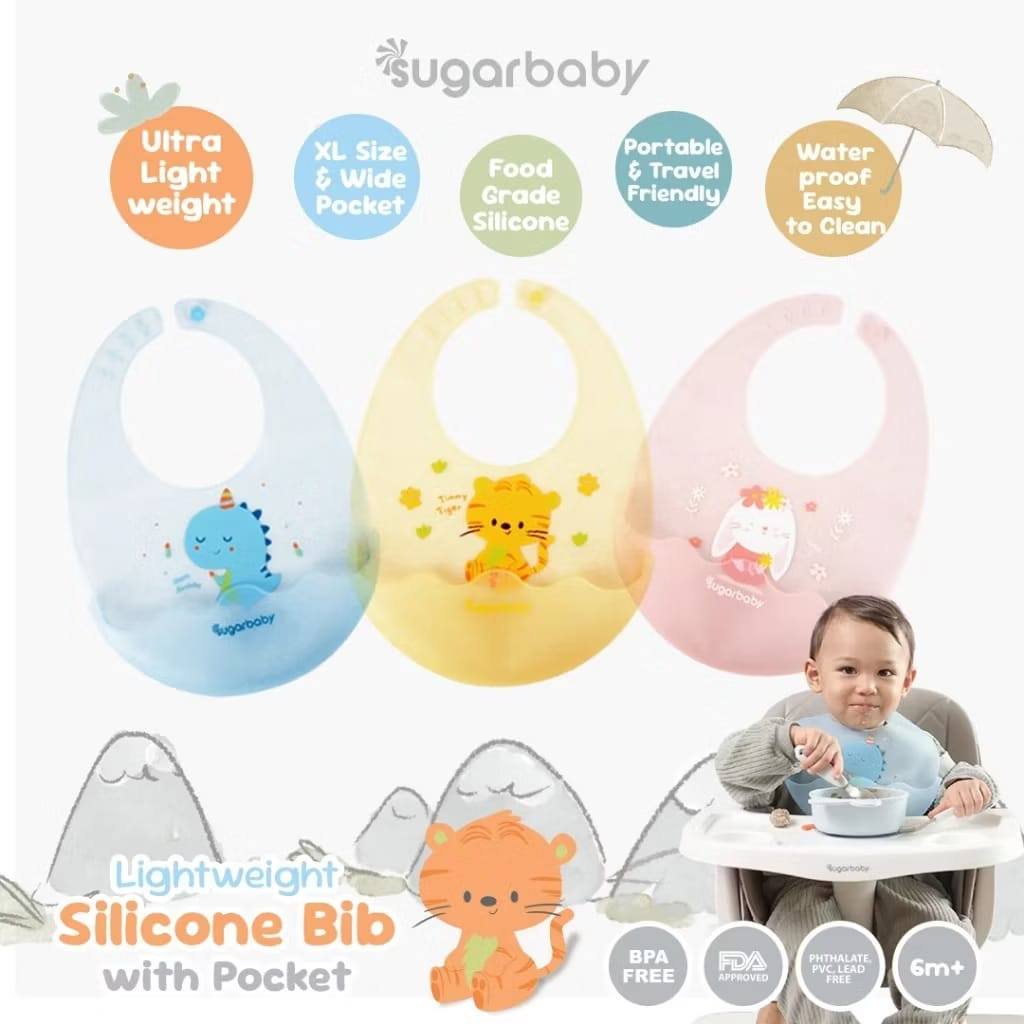 Sugarbaby Premium Lightweight Silicone Bib | Ultra Light Food Grade BPA-FREE Silicone Baby Apron Lightweight Children's Feeding Bib/