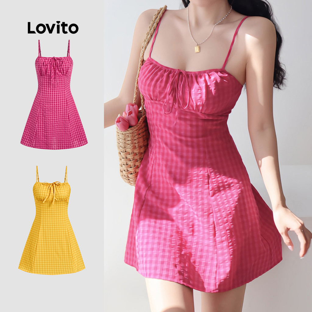 Lovito Boho Dress Lace Up Zipper Soft and Comfortable Spring/summer Rose Red Dress for Women Plus Size Friendly L137ED021 Lovito Gaun Boho Bertali Berzip Lembut Dan Selesa Gaun Merah Mawar Musim Bunga/musim Panas Untuk Wanita Mesra Saiz Besar L137ED021