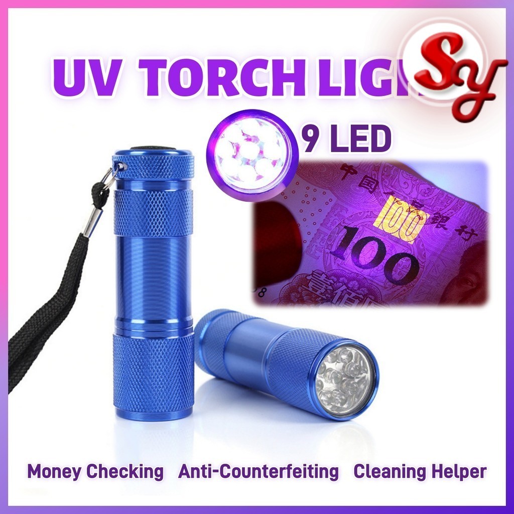 UV Flashlight 395NM Mini 9 LED Ultra Violet Battery Torch Light Counterfeit Currency Detector Scanner Portable Nail Lamp