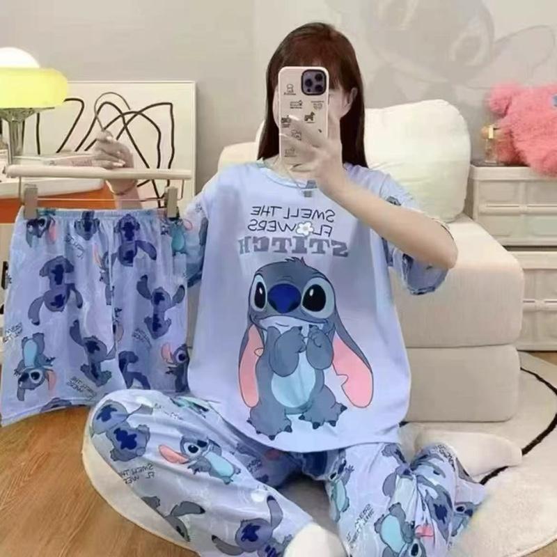 Lightweight And Comfortable Pajamas Not Hot Soft Fabric Short-Sleeved Shirt + Long Pants Cute Cotton XXL