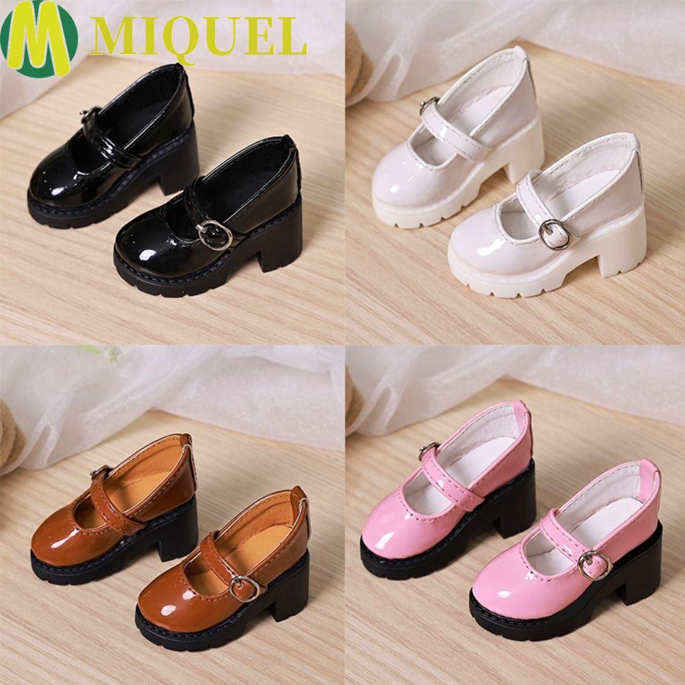 MIQUELZA Doll Leather Shoes, Thick Sole Casual Wear Bjd Doll Shoes, Mini Shoes High Heels Round Toe Black Brown 1/4 Doll Shoes Girls Gift