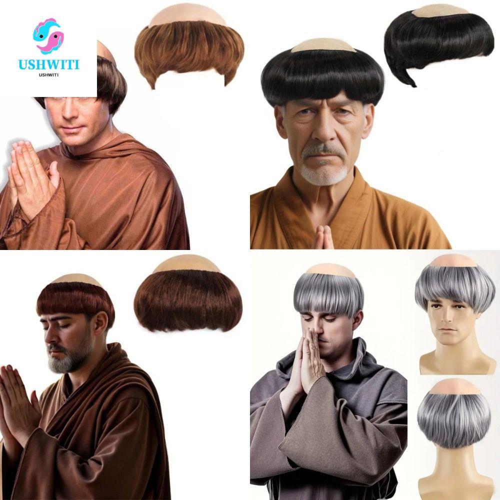MLINX Shaved Monk Cosplay Wig, Synthetic Anime Short Straight Bald Head Wigs, Fancy Party Fluffy Dress Up Funny Halloween Balding Wig Performance