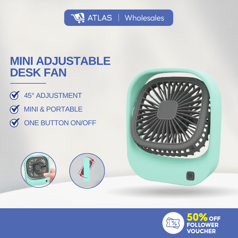 ATLAS Desktop Mini USB Fan Rechargeable Adjustable Large Wind Student Office Home Outdoor Kipas USB Mini Desktop