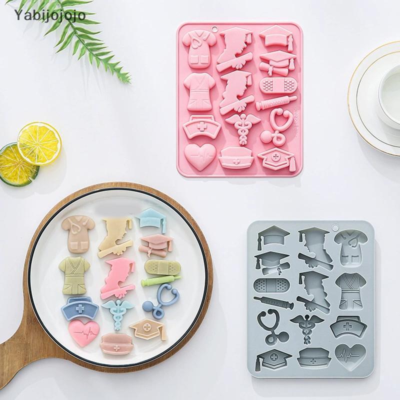 Yabijojojo Nurse Graduation Fondant Silicone Mold Nurse Hat Stethoscope Cake Decoration DIY Baking Supplies for Nurse Themed Parties NEW