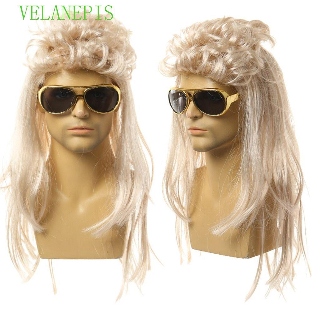 VELANEPIS Men Cosplay Wigs Hippie Soft Breathable Nightclub Bar Wig Heat Resistant Fiber Hair Accessories Synthetic Halloween Invisible Retro Cosplay Wig