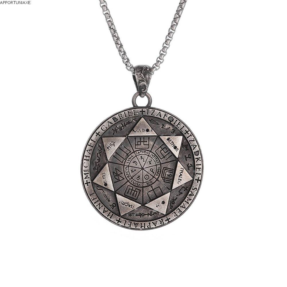 APPORTUNIAPY 7 Archangels Seal Pendant, Polished Hip Hop Jewelry Solomon Amulet Necklace, Rock Jewelry Amulet Stainless Steel Mystical Jewelry For Men Women