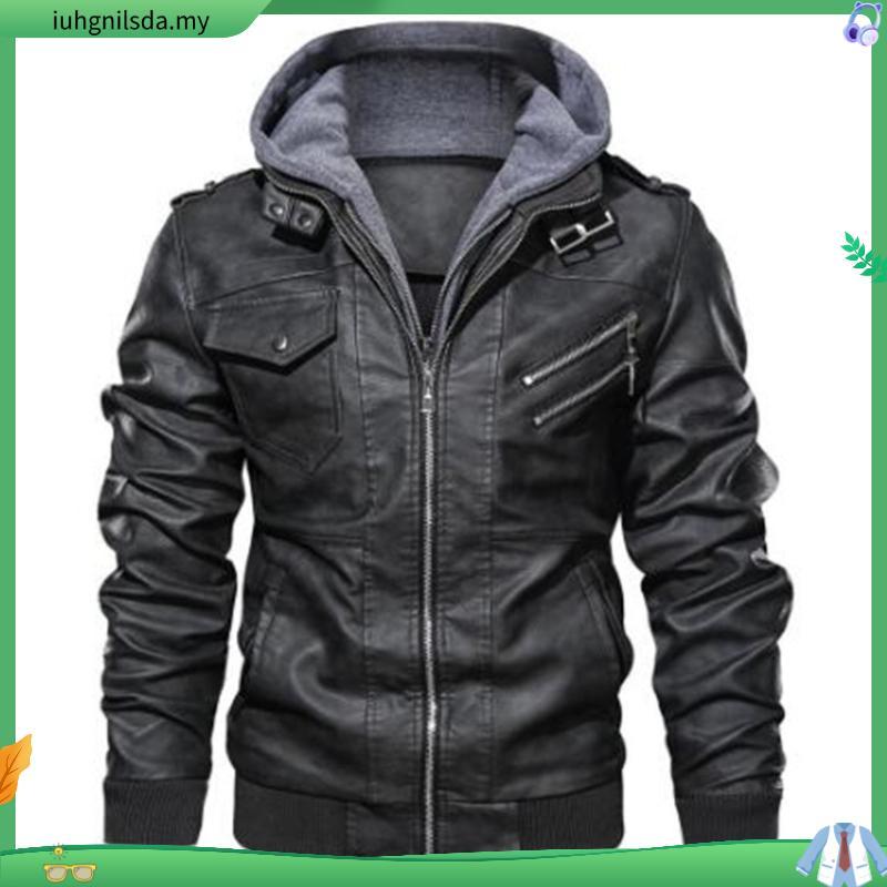 JEEP SPIRIT 1941 ESTD Leather Autumn/Winter Fashion Jacket With Detachable Hat