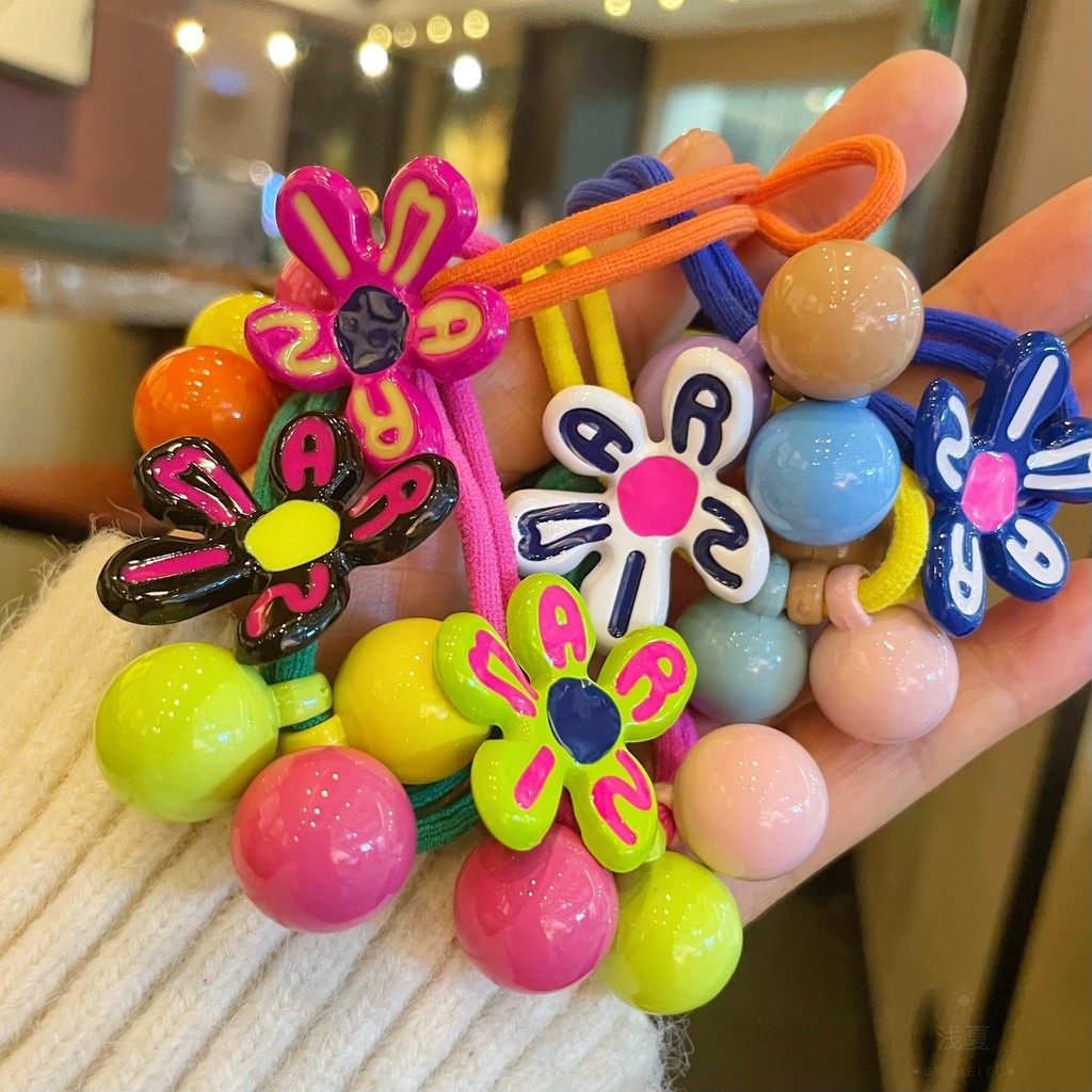 Korean Version Personality Fashion Colorful Letter Rubber Band Girls Ponytail Braid Headband Baby Student High Elastic Hair Tie