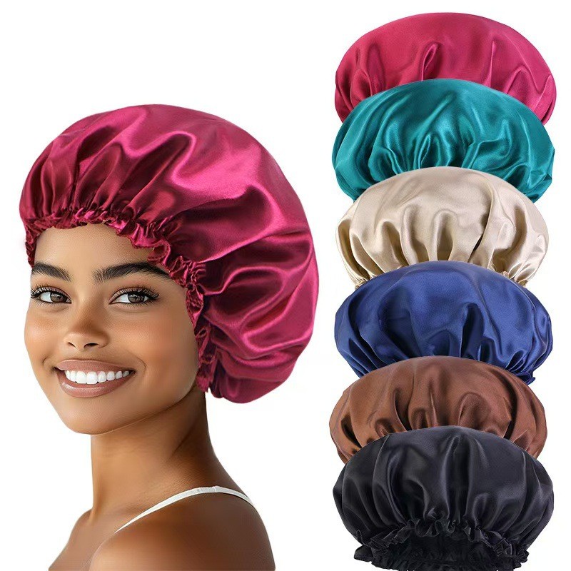 5PCS Random Color Night Sleep Cap Women Elastic Satin Night Sleeping Hat Hair Care Bonnet Nightcap Makeup Head Wrap Cover Shower Cap