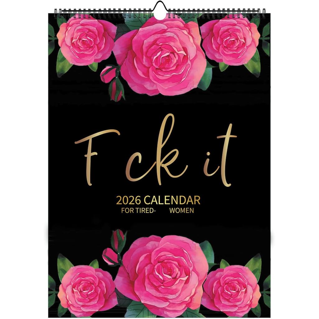Kalendar "Fu-ck It" 2026 untuk Wanita Letih dan Penat, Kalendar Gantung Dinding 12 Bulan untuk Rumah dan Pejabat, Hadiah Lucu dengan Kata-kata Kasar dan Gambar Gajah Putih