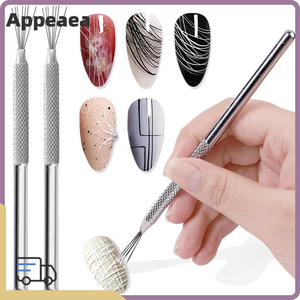 APPEAEA Nail Art Pen, Bendable Pins Stainless Steel 7-Pin Nail Liner, Professional  Tip Precision Ultra-Thin Line Ultra-Thin Line Brush for Nail Art