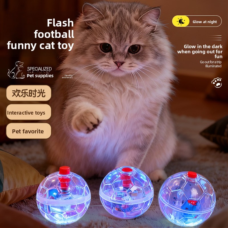 Silent automatic flashing pet cat for self-amusement and stress relief. Cat toy that is scratch-resistant and emits light. Transparent and luminous cat ball.