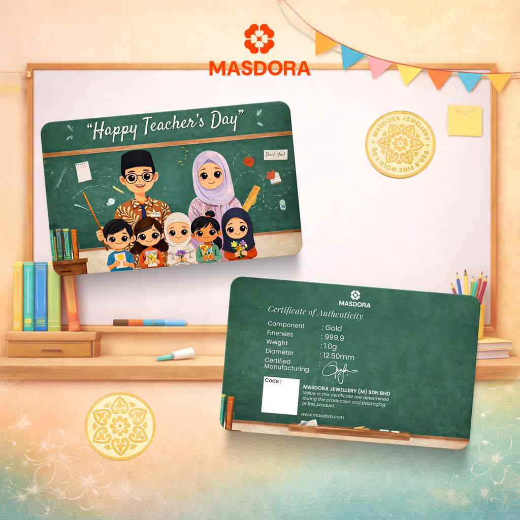 MASDORA 999.9 Gold Bar 1.00GM Gift Series ~ Happy Teachers' Day (EMAS&hellip;