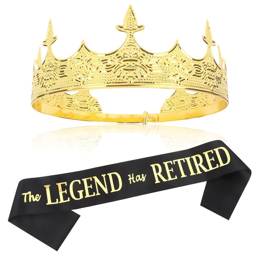 CIEHER The Legend Has Retired Sash & Gold King Crown untuk Lelaki dan Wanita, Hadiah Persaraan untuk Lelaki, Sash Legendaris, Mahkota Raja yang Boleh Disesuaikan, Hiasan Majlis Persaraan