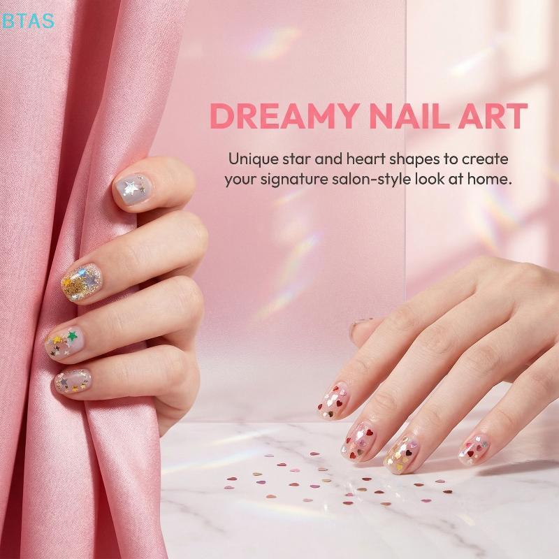 【BT】 Star Heart Nail Glitter Mix 12 Grids Nail Sequins 1mm DIY Colorful Art Set for Manicure and Pedicure Fashion 【AS】