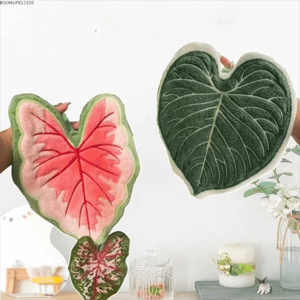 BOOMLIFE1232T Hand Towel, Thickened Absorb Water Kitchen Handkerchief, High Quality Cartoon Leaf Hanging Coral Velvet Cleaning Cloth Kitchen